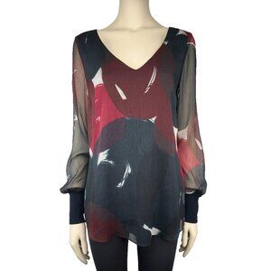 IRIS SETLAKWE Bamboo Lining Red White & Blue Top Blouse Sz 10